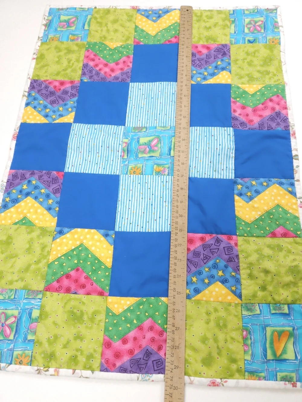Handmade Patchwork Bright Colorful Cotton Play Lap Quilt 30x21.5 Inches